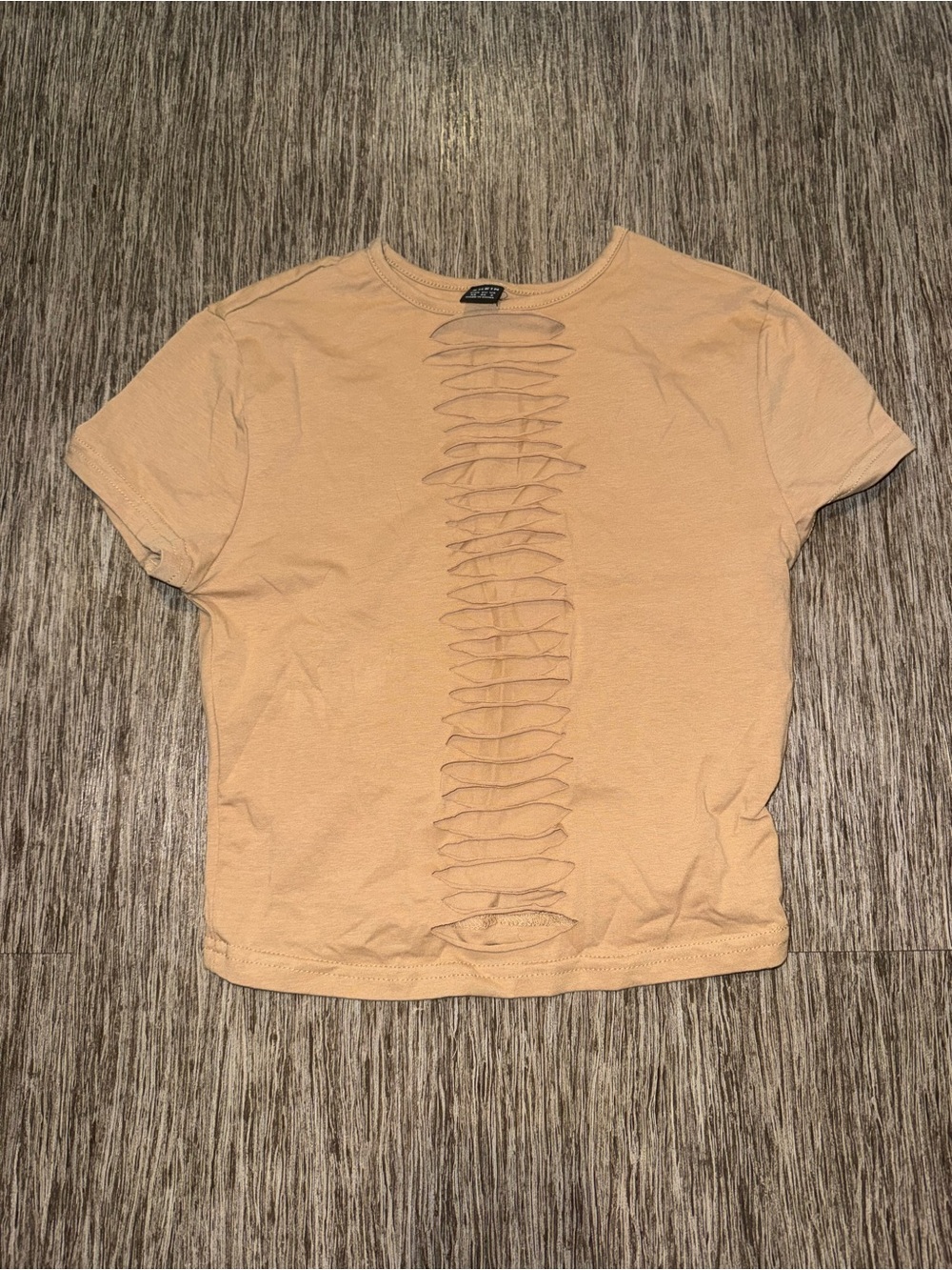 Beige Short Sleeve Shirt with cut front  Detail
